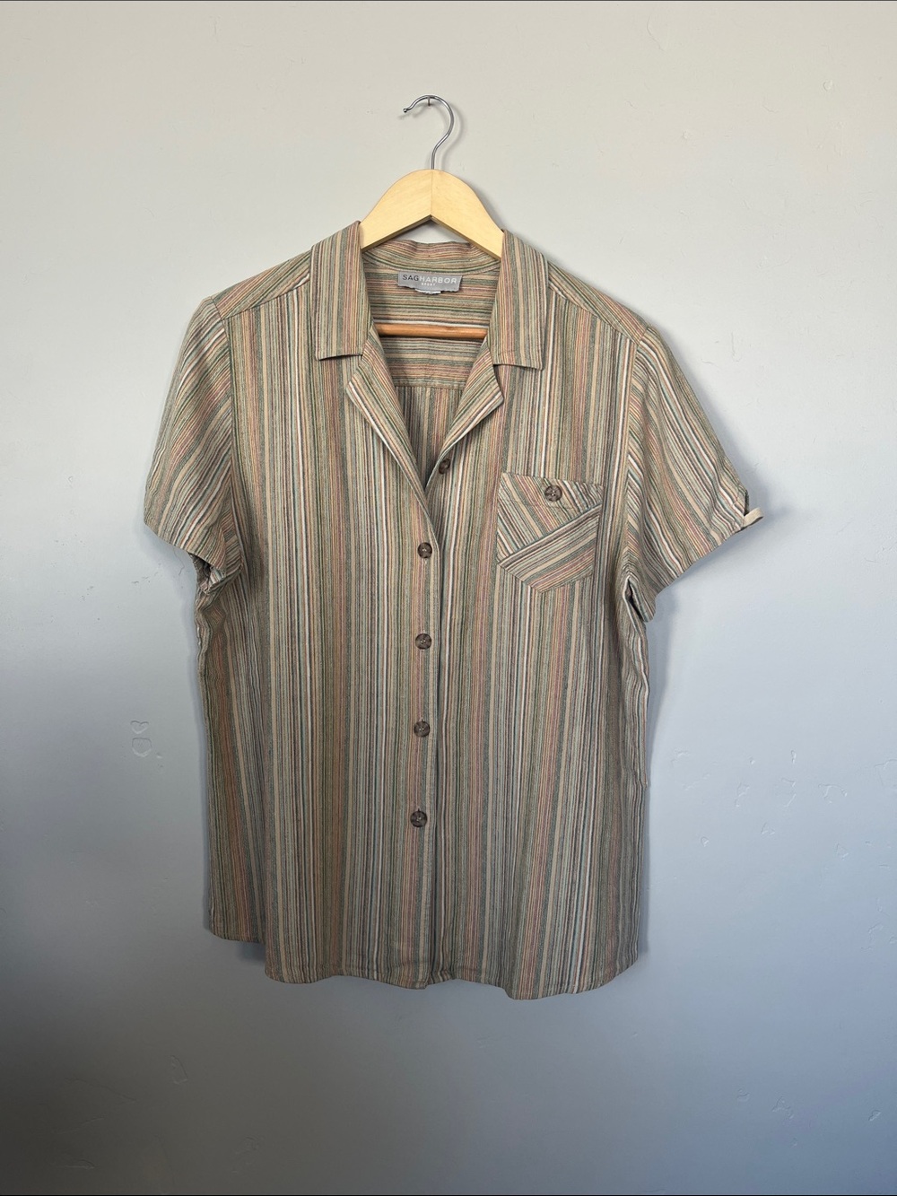 Sag Harbor Sport| Vintage Multi Color Striped Short Sleeve Button Down Shirt